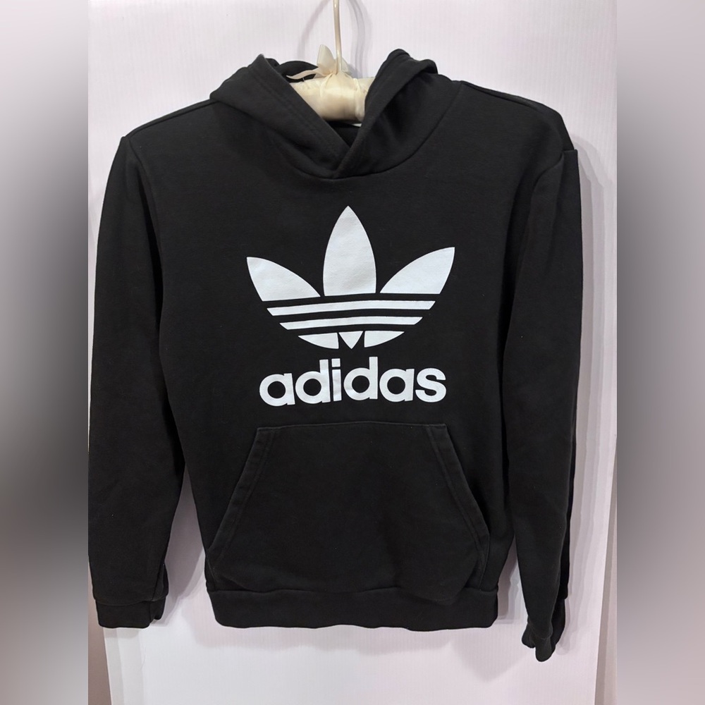 Adidas Hoodie Black & White Trefoil Youth Size Medium